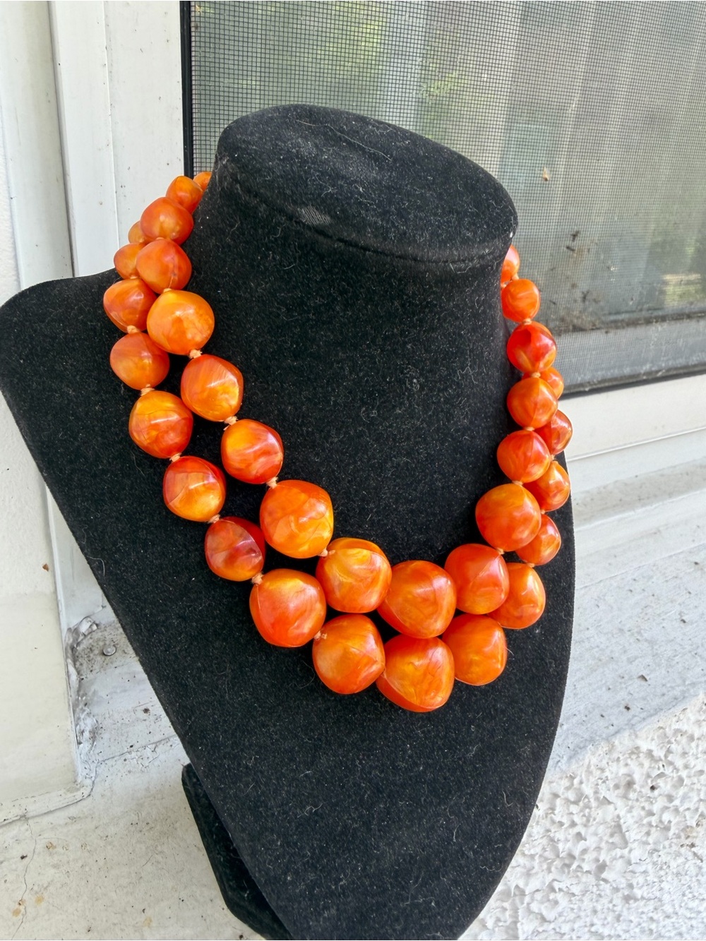 Vintage Germany Orange Double-Strand Beaded Necklace - Picture 2 of 5
